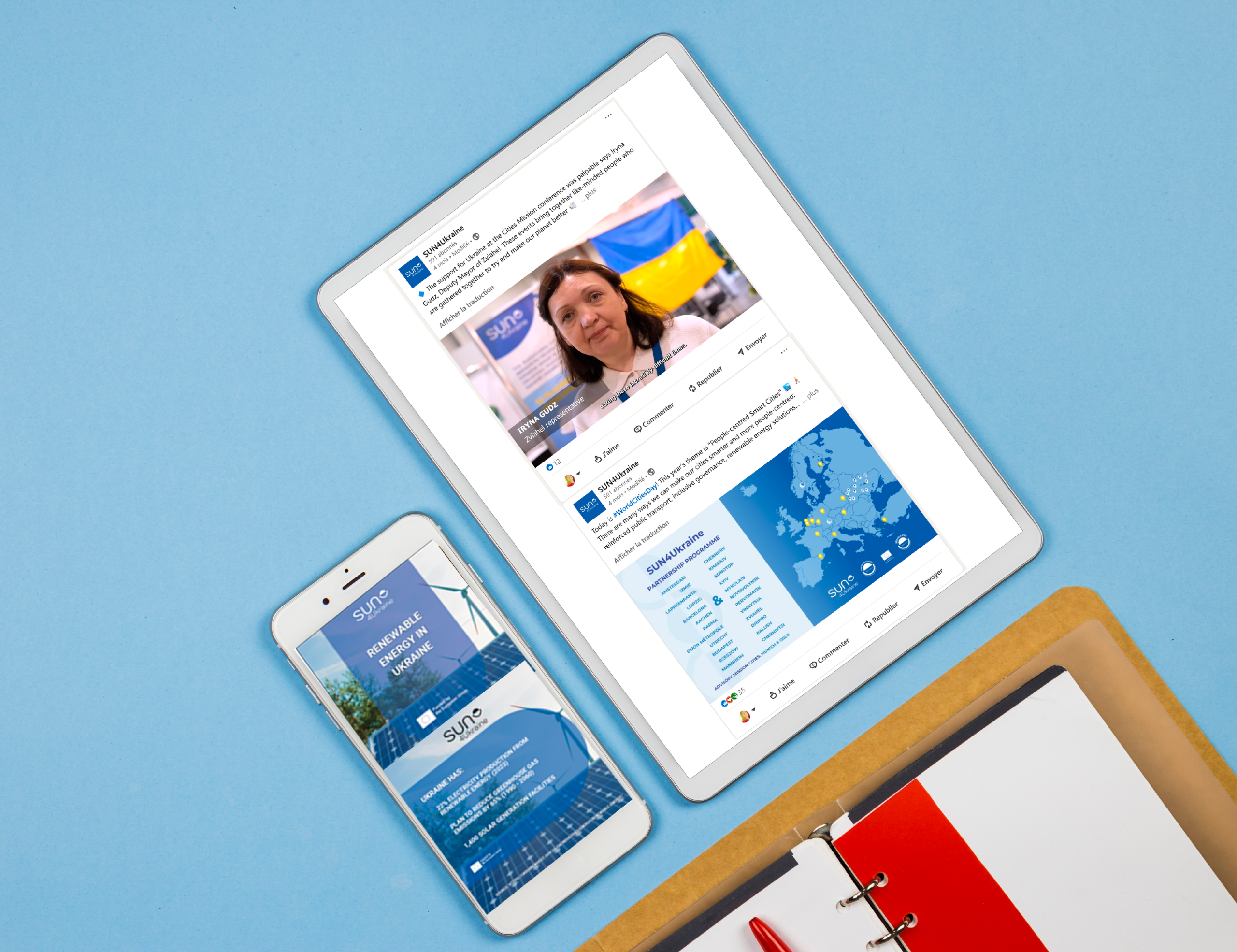 An example of social media posts on a mobile and tablet